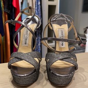Jimmy Choo Silver Glitter High Heel